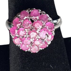 Elegant Pink Cluster Ring with 925 Sterling silver band size 8